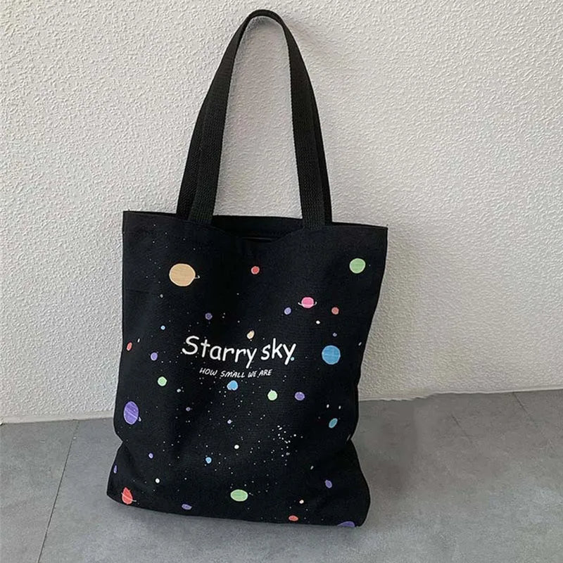 Canvas Hand Bag For Women Romantic Stars Pattern Lightweight Shoulder Bag