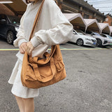 Large Capacity Canvas Handbag 100% Cotton Solid Messenger Bag Soft Cloth Tote