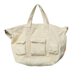Large Capacity Canvas Handbag 100% Cotton Solid Messenger Bag Soft Cloth Tote
