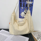 Large Capacity Canvas Handbag 100% Cotton Solid Messenger Bag Soft Cloth Tote