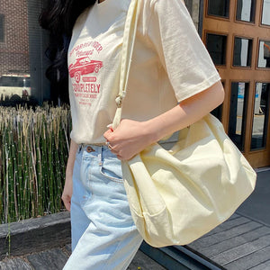 Large Capacity Canvas Hobo Shoulder Bag Women Summer Solid Gym Shopping Tote