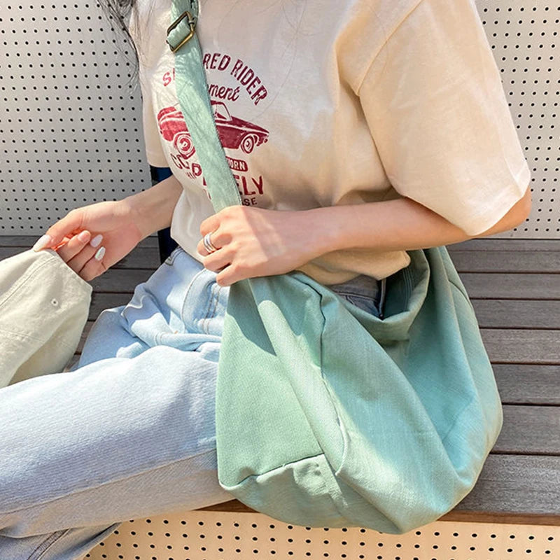 Large Capacity Canvas Hobo Shoulder Bag Women Summer Solid Gym Shopping Tote