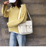 Canvas Messenger Bag Pink Flower Student Tote Bag