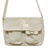 Canvas Messenger Bag Pink Flower Student Tote Bag