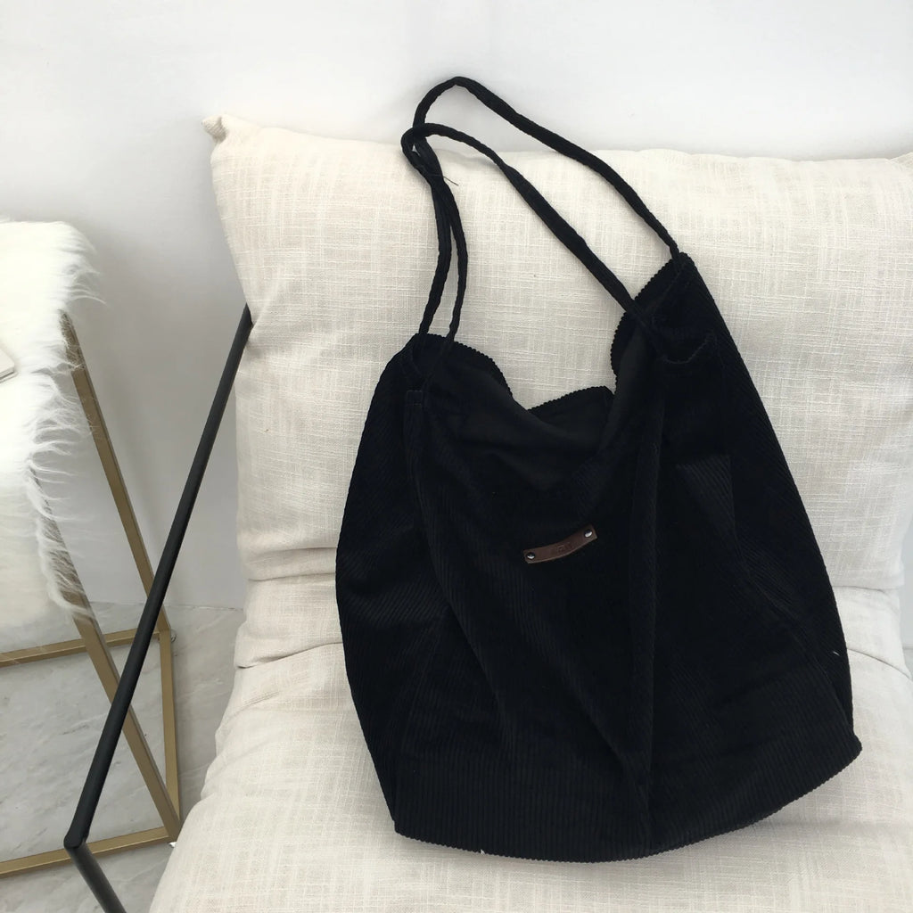 Large Capacity Canvas Shoulder Bag Corduroy Lazy Shopping Tote Bag