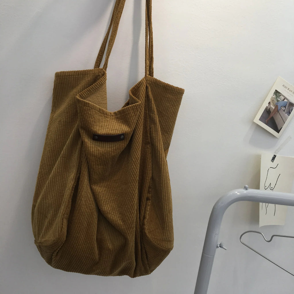 Large Capacity Canvas Shoulder Bag Corduroy Lazy Shopping Tote Bag