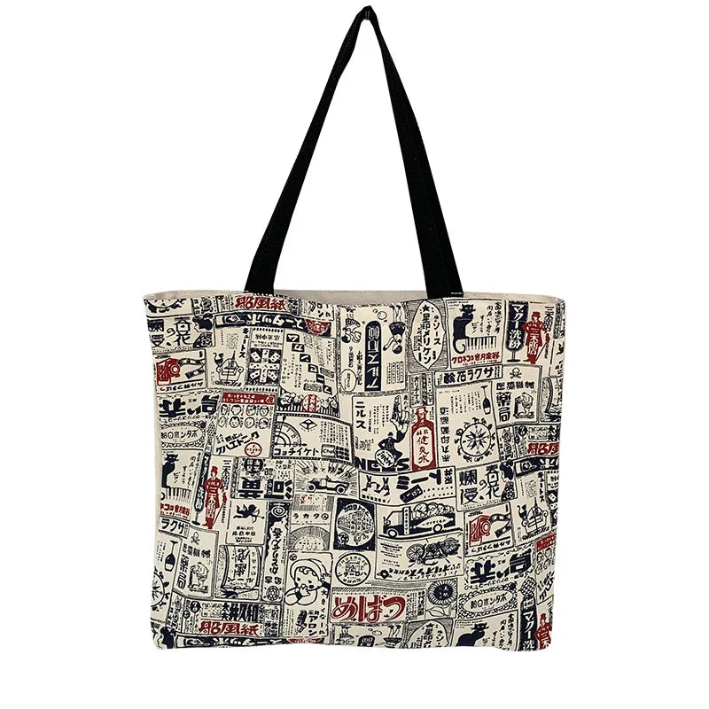 Japanese Vintage Canvas Shoulder Bag Eco Shopping Tote Handbag