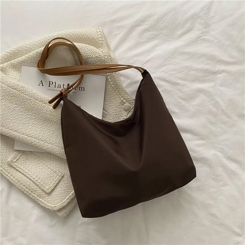 Large Capacity Canvas Shoulder Bag for Women Solid Vintage Tote Bag