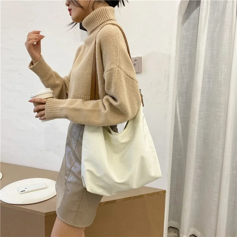 Large Capacity Canvas Shoulder Bag for Women Solid Vintage Tote Bag