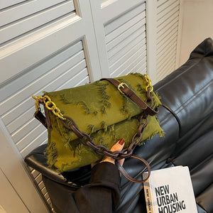 Large Capacity Canvas Shoulder Bags Retro Chains Messenger Handbags