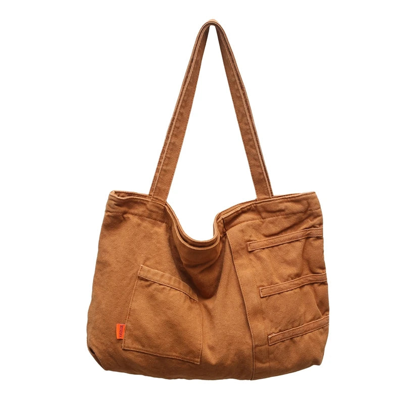Large Capacity Canvas Shoulder Bag Soft Denim Travel Bag for Women