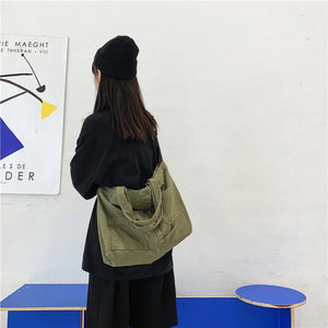 Large Capacity Canvas Shoulder Bag Soft Denim Travel Bag Women Fatchels Winter