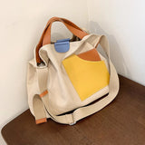 Large Capacity Canvas Tote Bags Contrast Bucket Travel Bag Girl's Shopper
