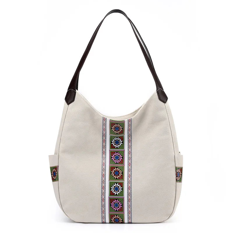 Canvas Tote Shoulder Bag Embroidery Crossbody Women Handbag Shopper Bag