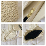 Large Capacity Canvas Totes for Women Zip Straw Bucket Bags Casual Shoulder Bag