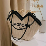 Large Capacity Canvas Totes for Women Zip Straw Bucket Bags Casual Shoulder Bag