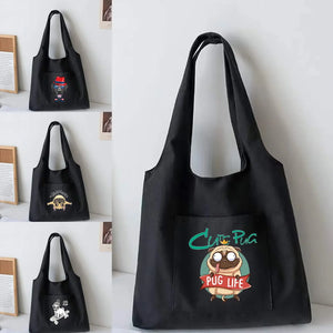 Canvas Dog Print Vest Bag Women Shopping Beach Tote Bags