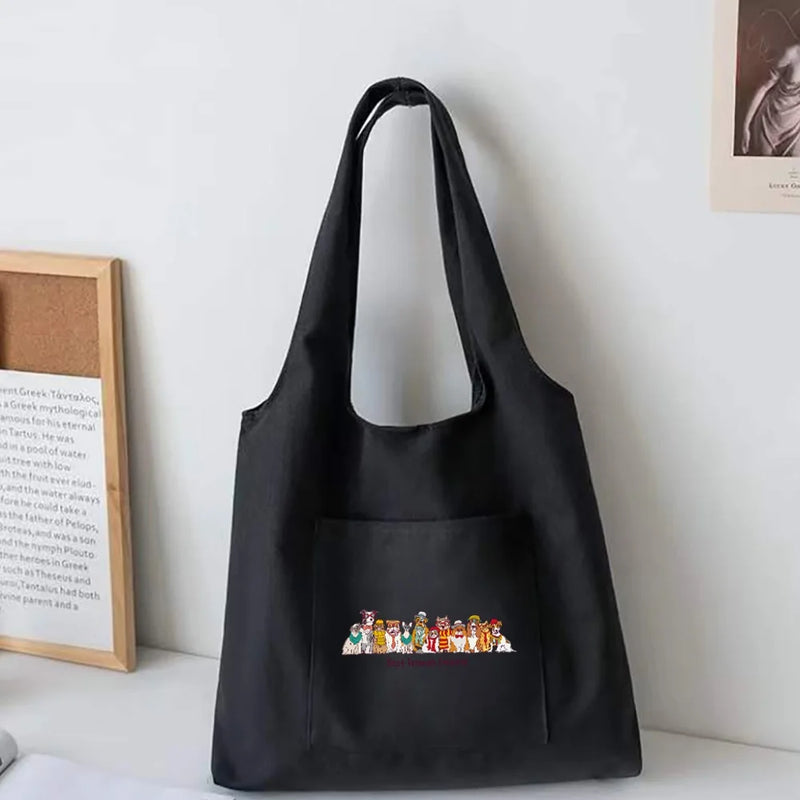 Canvas Dog Print Vest Bag Women Shopping Beach Tote Bags
