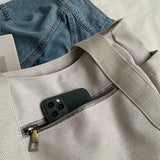 Large Capacity Canvas Women's Handbag Shoulder Bag Zipper Solid Student Schoolba