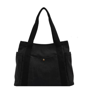 Large Capacity Canvas Women's Handbag Shoulder Bag Zipper Solid Student Schoolba