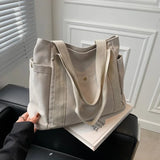 Large Capacity Canvas Women's Handbag Shoulder Bag Zipper Solid Student Schoolba