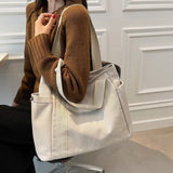 Large Capacity Canvas Women's Handbag Shoulder Bag Zipper Solid Student Schoolba