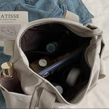 Large Capacity Canvas Women's Handbag Shoulder Bag Zipper Solid Student Schoolba