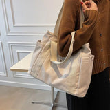 Large Capacity Canvas Women's Handbag Shoulder Bag Zipper Solid Student Schoolba