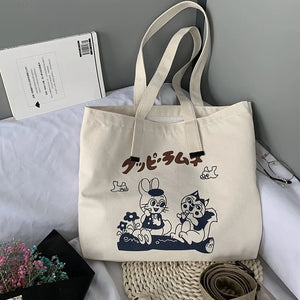 Cartoon Print Ladies Canvas Shoulder Bag Eco Reusable Women Shopper