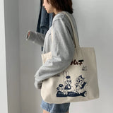 Cartoon Print Ladies Canvas Shoulder Bag Eco Reusable Women Shopper