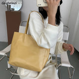Large Capacity Women Totes Shoulder Bag PU Leather Vintage Soft