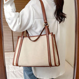 Canvas Contrast Square Handbag for Women Student Shopper Bags