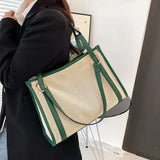 Canvas Contrast Square Handbag for Women Student Shopper Bags