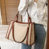 Canvas Contrast Square Handbag for Women Student Shopper Bags
