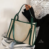 Canvas Contrast Square Handbag for Women Student Shopper Bags