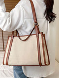 Canvas Contrast Square Handbag for Women Student Shopper Bags