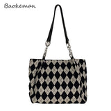 Large Capacity Checkerboard Tote Handbag Shoulder Bag Women Casual Solid Shoppin