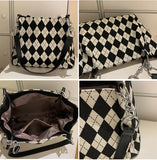 Large Capacity Checkerboard Tote Handbag Shoulder Bag Women Casual Solid Shoppin