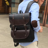 Large Capacity College PU Leather Men Backpack Business Travel Shopping