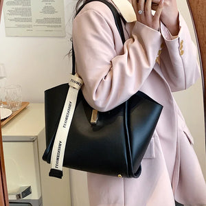 Large Capacity Women Texture Pu Leather Handbag Shoulder Totes Bags