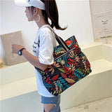 Large Capacity Nylon Zipper Shopping Bag Flower Women's Shoulder Bag