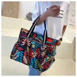 Large Capacity Nylon Zipper Shopping Bag Flower Women's Shoulder Bag