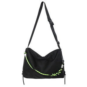 Large Capacity Crossbody Bag with Green Ribbon for Travel Sports