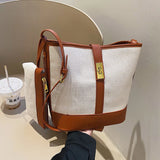 Large Capacity Bucket Bag Vintage Canvas Shoulder Messenger Handbag with Purse