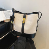 Large Capacity Bucket Bag Vintage Canvas Shoulder Messenger Handbag with Purse