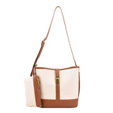 Large Capacity Bucket Bag Vintage Canvas Shoulder Messenger Handbag with Purse