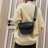 Large Capacity Leather Chest Bag with Tassel and Rivet Design