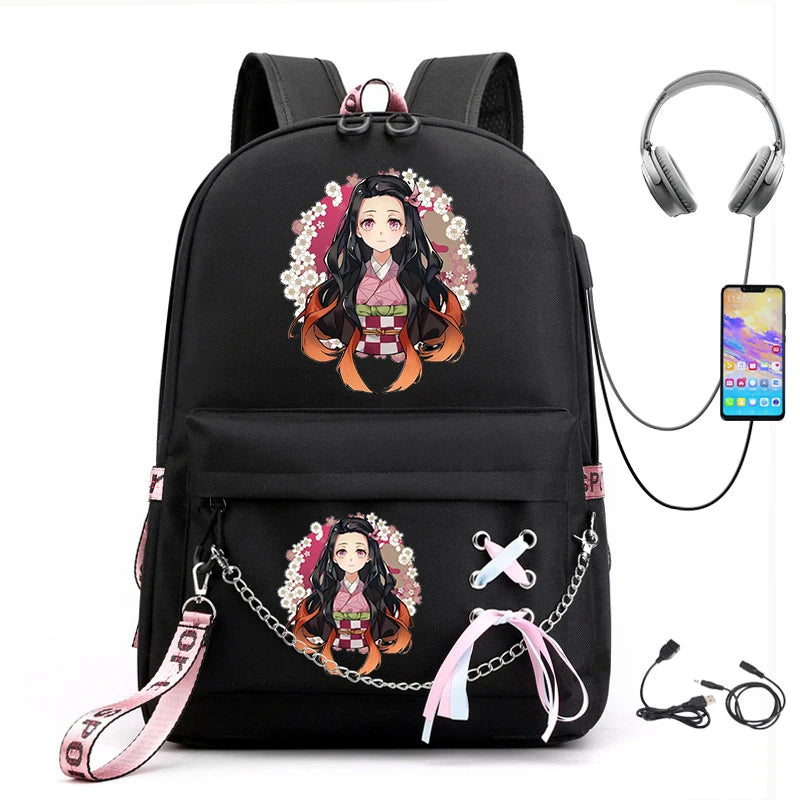 Large Capacity Demon Slayer Anime School Bag Harajuku Casual Backpack