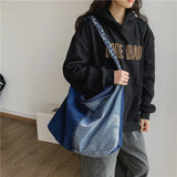 Large Denim Shoulder Bag for Women Patchwork Hobos Casual Packages