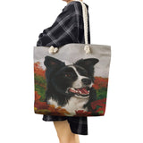Watercolor Collie Dog Print Tote Bag Large Capacity Shoulder Handbags